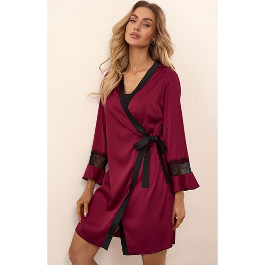 Satynowy szlafrok damski Sussean, Kolor bordowy, Rozmiar S/M, LivCo Corsetti Fashion ze sklepu Intymna w kategorii Szlafroki damskie - zdjęcie 184148226