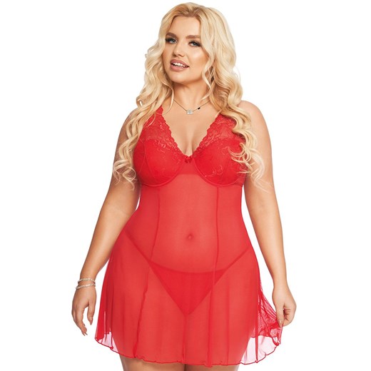 Czerwona koszulka babydoll plus size Berta, Kolor czerwony, Rozmiar 2XL, SoftLine Collection ze sklepu Intymna w kategorii Koszule nocne - zdjęcie 184148908