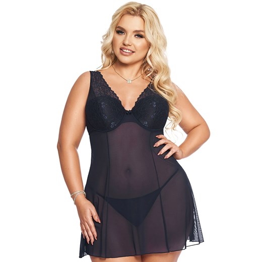 Granatowa koszulka babydoll plus size Berta, Kolor granatowy, Rozmiar XL, SoftLine Collection ze sklepu Intymna w kategorii Koszule nocne - zdjęcie 184148909