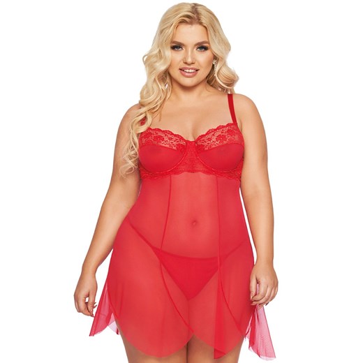 Zwiewna czerwona koszulka babydoll i stringi Carla, Kolor czerwony, Rozmiar XL, SoftLine Collection ze sklepu Intymna w kategorii Koszule nocne - zdjęcie 184148916
