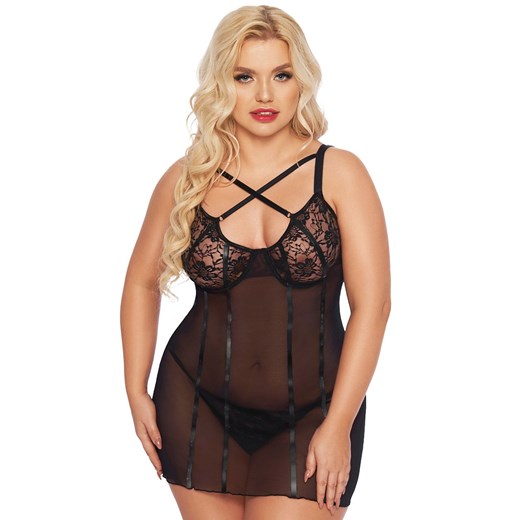 Koszulka i stringi w kolorze czarnym plus size Cornelia, Kolor czarny, Rozmiar XL, SoftLine Collection ze sklepu Intymna w kategorii Koszule nocne - zdjęcie 184148919