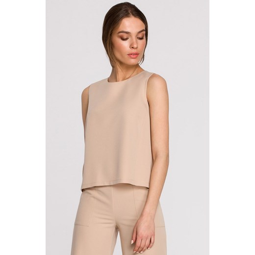 Elegancka krótka bluzka damska bez rękawów beżowa S257, Kolor beżowy, Rozmiar L, Stylove ze sklepu Intymna w kategorii Bluzki damskie - zdjęcie 184149287