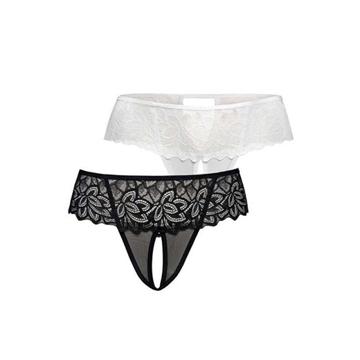 2-pack koronkowe stringi z otwartym krokiem Rosu 380, Kolor czarno-biały, Rozmiar L/XL, Teyli ze sklepu Intymna w kategorii Majtki damskie - zdjęcie 184150119
