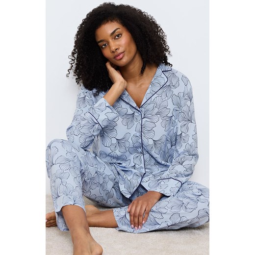Triumph piżama damska rozpinana Boyfriend Fit 10225082-0032, Kolor niebieski-wzór, Rozmiar 36, Triumph ze sklepu Intymna w kategorii Piżamy damskie - zdjęcie 184152888