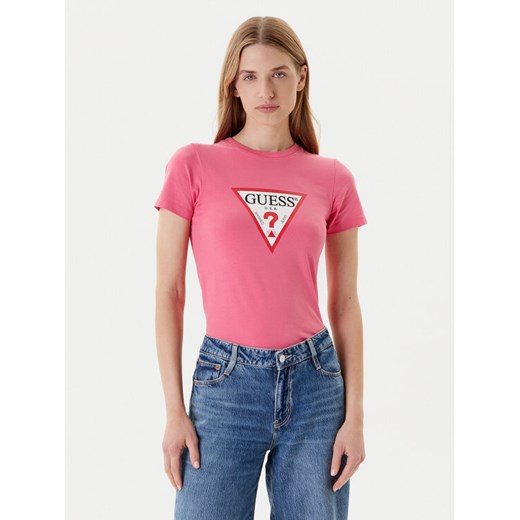 Guess Jeans T-Shirt W4YI04 J1314 Różowy Slim Fit ze sklepu MODIVO w kategorii Bluzki damskie - zdjęcie 184155468