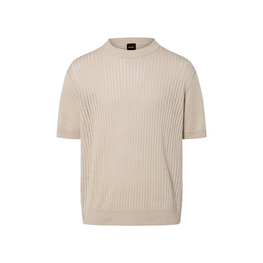 BOSS Orange Męski sweter z dzianiny z zawartością lnu - Ajordino Mężczyźni len beżowy jednolity ze sklepu vangraaf w kategorii Swetry męskie - zdjęcie 184156299