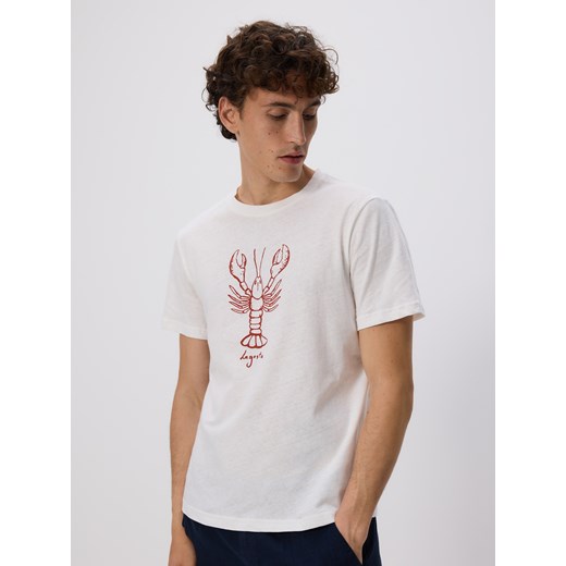Reserved - T-shirt regular z lnem - biały ze sklepu Reserved w kategorii T-shirty męskie - zdjęcie 184157388