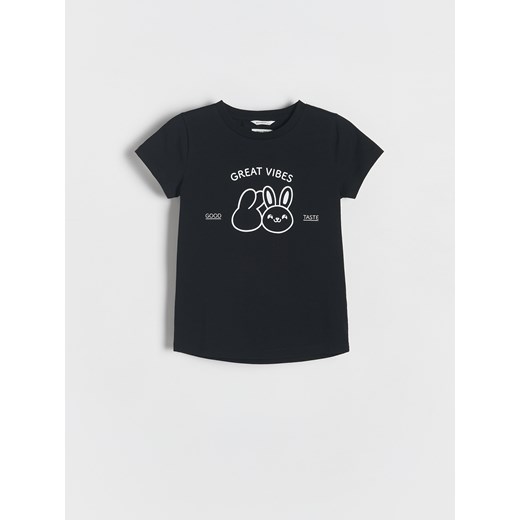 Reserved - T-shirt z nadrukiem - czarny ze sklepu Reserved w kategorii Bluzki dziewczęce - zdjęcie 184157415