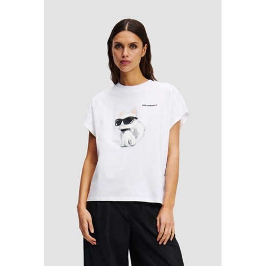 KARL LAGERFELD Biały damski t-shirt Ikon Aquarelle C Loose, Rozmiar XS ze sklepu outfit.pl w kategorii Bluzki damskie - zdjęcie 184157495
