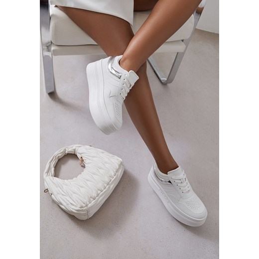 Biało-Srebrne Sneakersy Vices na Platformie z Tłoczonym Napisem ze Sznurowaniem Eanneth ze sklepu renee.pl w kategorii Buty sportowe damskie - zdjęcie 184157606