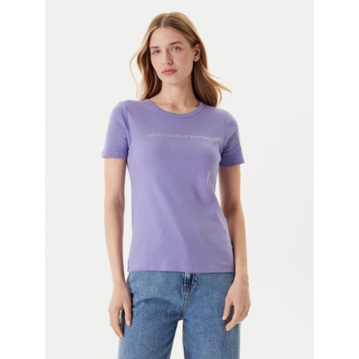United Colors Of Benetton T-Shirt 3GA2E16A2 Fioletowy Regular Fit ze sklepu MODIVO w kategorii Bluzki damskie - zdjęcie 184158689