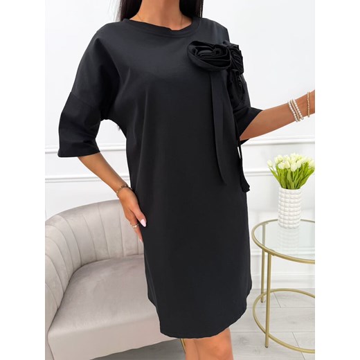Czarna Sukienka Oversize z Ozdobami ze sklepu ModnaKiecka.pl w kategorii Sukienki - zdjęcie 184159897