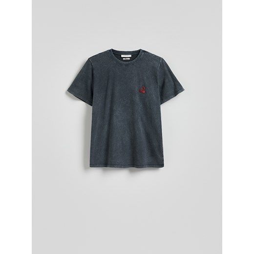 Reserved - T-shirt z drobnym haftem - ciemnoszary ze sklepu Reserved w kategorii Bluzki damskie - zdjęcie 184160268