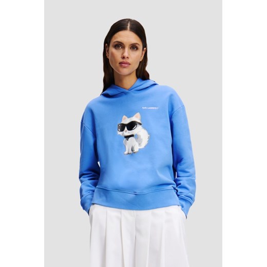 KARL LAGERFELD Niebieska damska bluza z kapturem Ikon Aquarelle C, Rozmiar XS ze sklepu outfit.pl w kategorii Bluzy damskie - zdjęcie 184161069