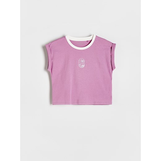 Reserved - T-shirt z haftem - fioletowy ze sklepu Reserved w kategorii Bluzki dziewczęce - zdjęcie 184162075