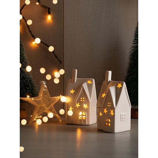 Sinsay - Świecznik w kształcie domku 2 pack - kremowy Sinsay One Size Sinsay