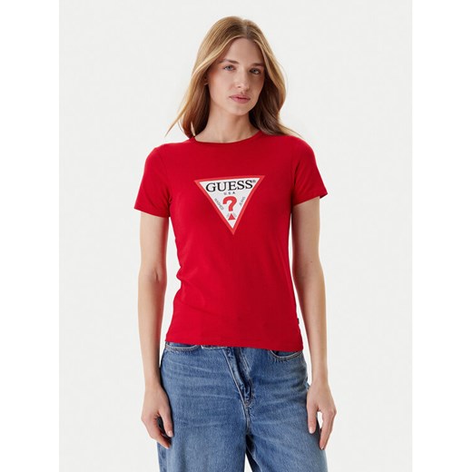 Guess Jeans T-Shirt W4YI04 J1314 Czerwony Slim Fit ze sklepu MODIVO w kategorii Bluzki damskie - zdjęcie 184164979