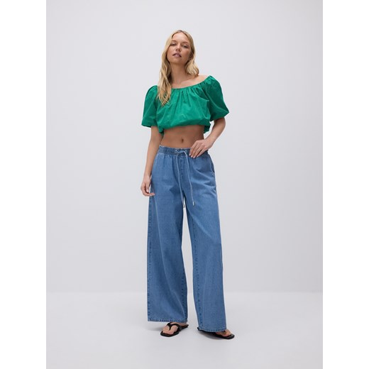 Reserved - Jeansy wide leg ze sznurkiem - niebieski ze sklepu Reserved w kategorii Jeansy damskie - zdjęcie 184165846