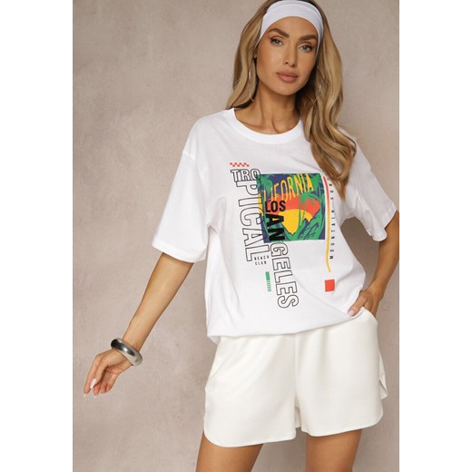 Biała Koszulka T-shirt z Bawełny Zdobiona Oryginalnym Nadrukiem Savindrae ze sklepu renee.pl w kategorii Bluzki damskie - zdjęcie 184166499