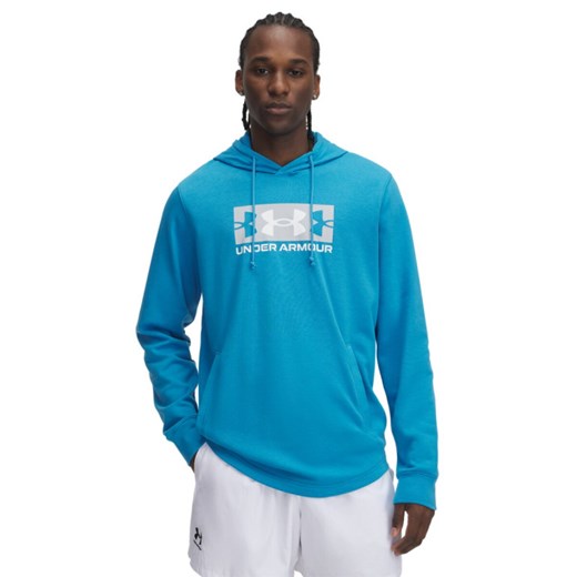 Męska bluza dresowa nierozpinana z kapturem Under Armour UA Rival Terry Logo Hood - niebieska ze sklepu Sportstylestory.com w kategorii Bluzy męskie - zdjęcie 184169206