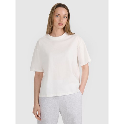 Damski t-shirt oversize bez nadruku 4F 4FRSS25TTSHF2692 - biały ze sklepu Sportstylestory.com w kategorii Bluzki damskie - zdjęcie 184169447