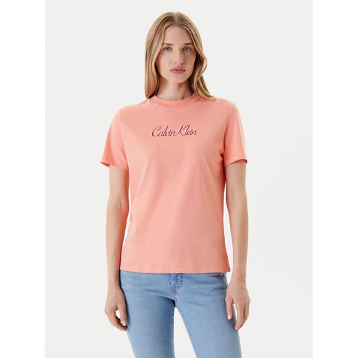Calvin Klein Jeans T-Shirt Classic Logo LV047C854G Pomarańczowy Regular Fit ze sklepu MODIVO w kategorii Bluzki damskie - zdjęcie 184169678