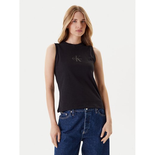 Calvin Klein Jeans Top LV047C852G Czarny Regular Fit ze sklepu MODIVO w kategorii Bluzki damskie - zdjęcie 184169679