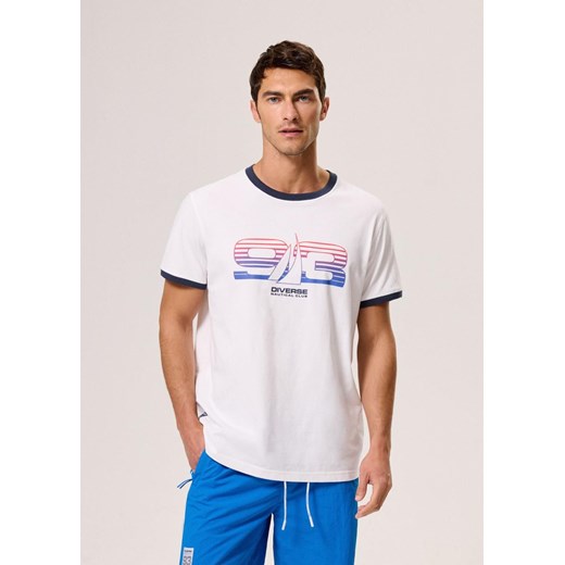 Biały t-shirt męski Diverse z krótkim rękawem 