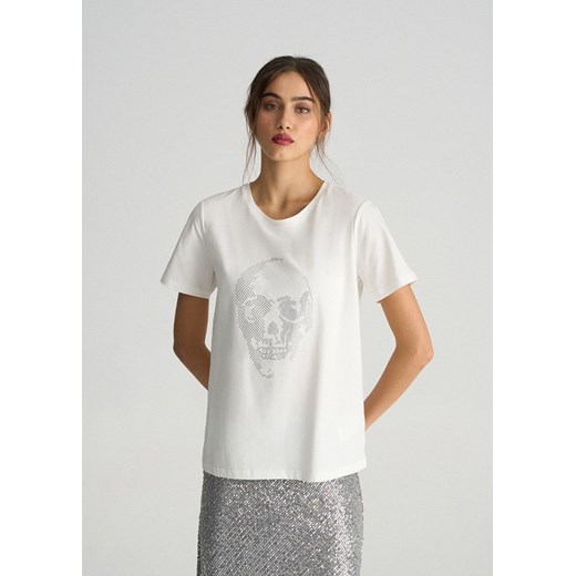 Luźny T-shirt damski z aplikacją z dżetów Diverse M Diverse