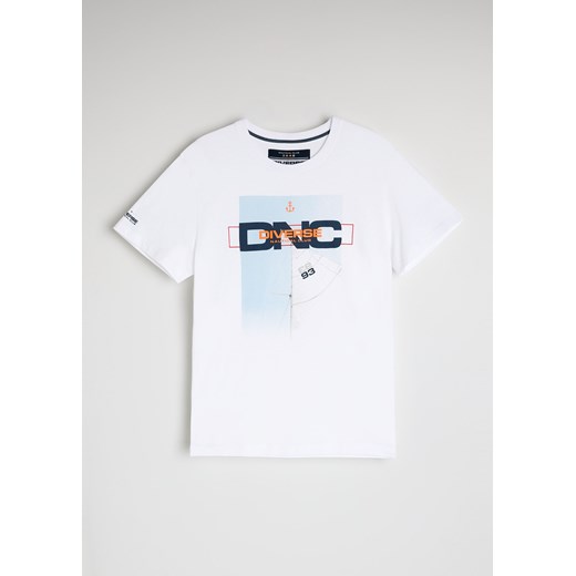 T-shirt męski Diverse biały z krótkim rękawem