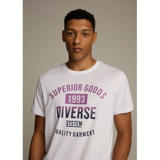 T-shirt męski Diverse biały z krótkimi rękawami 