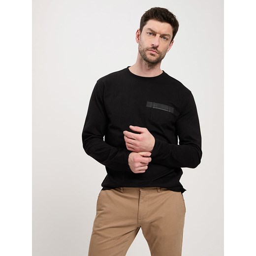 Czarny t-shirt męski Cross Jeans z długim rękawem z bawełny