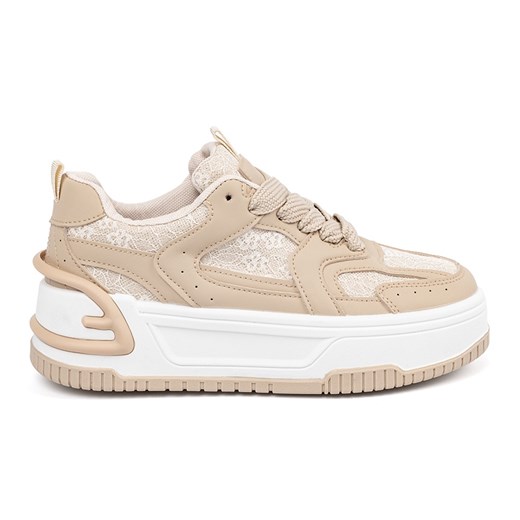 Sneakersy damskie z koronką beżowe beżowy ze sklepu ButyModne.pl w kategorii Buty sportowe damskie - zdjęcie 184181877