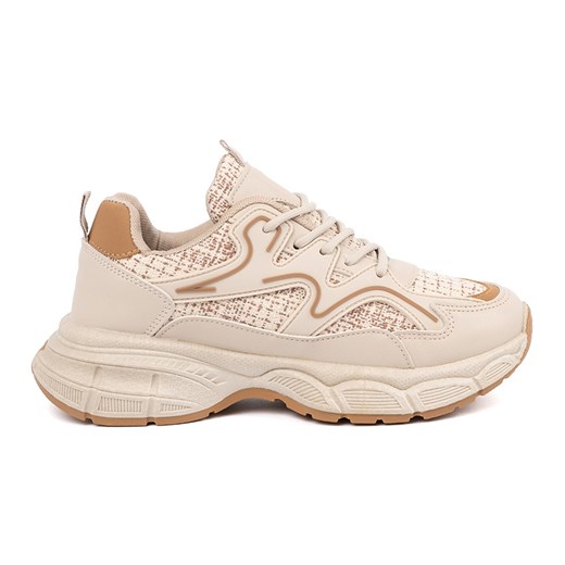 Sneakersy jasnobeżowe damskie na platformie beżowy ze sklepu ButyModne.pl w kategorii Buty sportowe damskie - zdjęcie 184181885