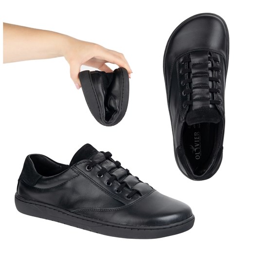 Sneakersy barefoot damskie Maja Olivier – anatomiczne buty skórzane czarne różowe ze sklepu ButyModne.pl w kategorii Mokasyny męskie - zdjęcie 184181976