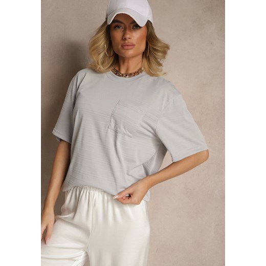 Jasnoszara Koszulka T-shirt z Naszytą Kieszonką TLanitra ze sklepu renee.pl w kategorii Bluzki damskie - zdjęcie 184184288
