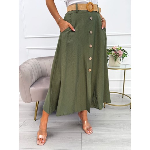 Khaki Spódnica z Paskiem ze sklepu ModnaKiecka.pl w kategorii Spódnice - zdjęcie 184184756