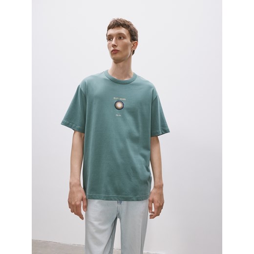 Reserved - T-shirt oversize z haftem - morski ze sklepu Reserved w kategorii T-shirty męskie - zdjęcie 184185028