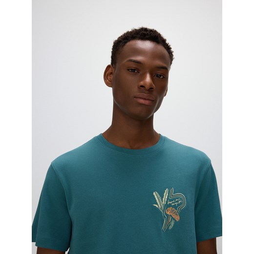Reserved - T-shirt regular z haftem - morski ze sklepu Reserved w kategorii T-shirty męskie - zdjęcie 184185107
