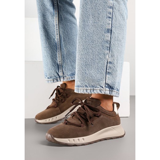 Brązowe Sneakersy z Naturalnego Zamszu ze Skórzaną Wkładką Dolittea ze sklepu born2be.pl w kategorii Buty sportowe damskie - zdjęcie 184185818