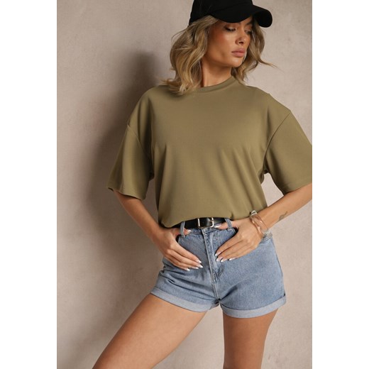 Ciemnobeżowa Koszulka T-shirt Basic Palenitia ze sklepu renee.pl w kategorii Bluzki damskie - zdjęcie 184186558