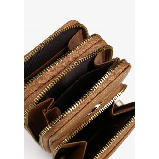 Ciemnobeżowa Torebka Etui Ozdobiona Pikowaniem i Metaliczną Aplikacją Juria Renee uniwersalny okazja renee.pl