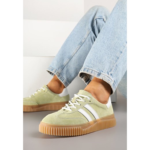 Jasnozielone Sneakersy z Zamszu na Niskiej Platformie Tenafina ze sklepu renee.pl w kategorii Buty sportowe damskie - zdjęcie 184192916