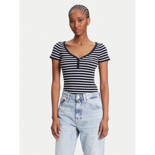 Tommy Jeans T-Shirt Henley DW0DW20902 Granatowy Slim Fit ze sklepu MODIVO w kategorii Bluzki damskie - zdjęcie 184193117
