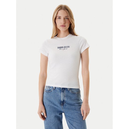 Tommy Jeans T-Shirt Logo Pointelle DW0DW20899 Écru Slim Fit ze sklepu MODIVO w kategorii Bluzki damskie - zdjęcie 184193309
