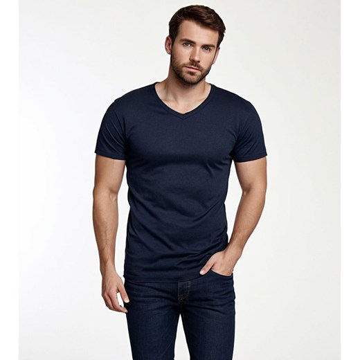 T-shirt męski kołnierzyk v-neck granatowy Recea ze sklepu Recea.pl w kategorii T-shirty męskie - zdjęcie 184194668