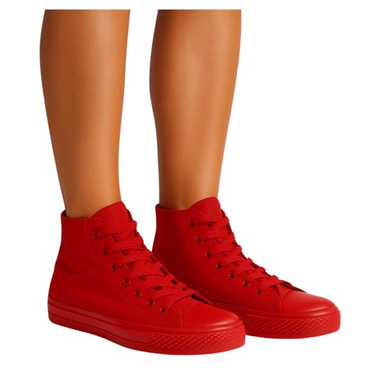 Klasyczne czerwone trampki damskie z wysoką cholewką /H2 16725 G9-84/ ze sklepu Pantofelek24.pl w kategorii Trampki damskie - zdjęcie 184195299
