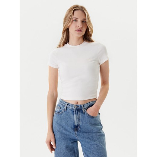 Tommy Jeans T-Shirt Script DW0DW20910 Écru Slim Fit ze sklepu MODIVO w kategorii Bluzki damskie - zdjęcie 184197179