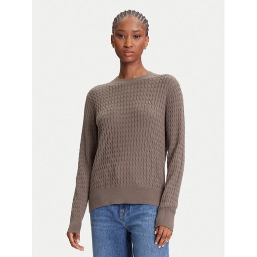 Tommy Hilfiger Sweter Fine WW0WW44993 Brązowy Regular Fit ze sklepu MODIVO w kategorii Swetry damskie - zdjęcie 184199638