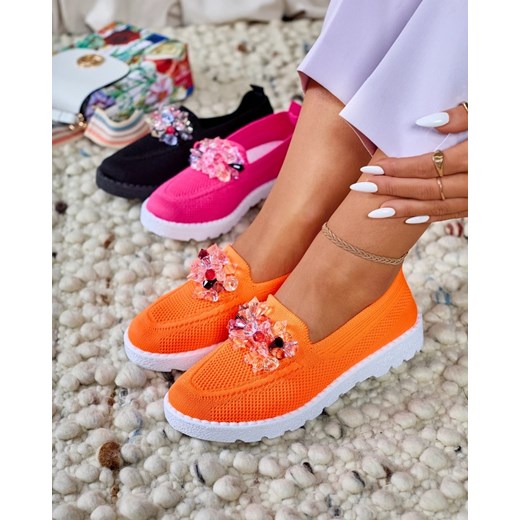 Royalfashion Pomarańczowe damskie zdobione półbuty slip on Enweta Royalfashion.pl 40 okazja royalfashion.pl